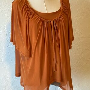 Chic Rust Blouse with Tie-Front Detail